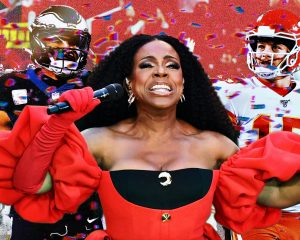 Photo edit showing the "Black National Anthem" being performed before Super Bowl LVII by actress and singer Sheryl Lee Ralph. Credit: Alexander J. Williams III/Popacta