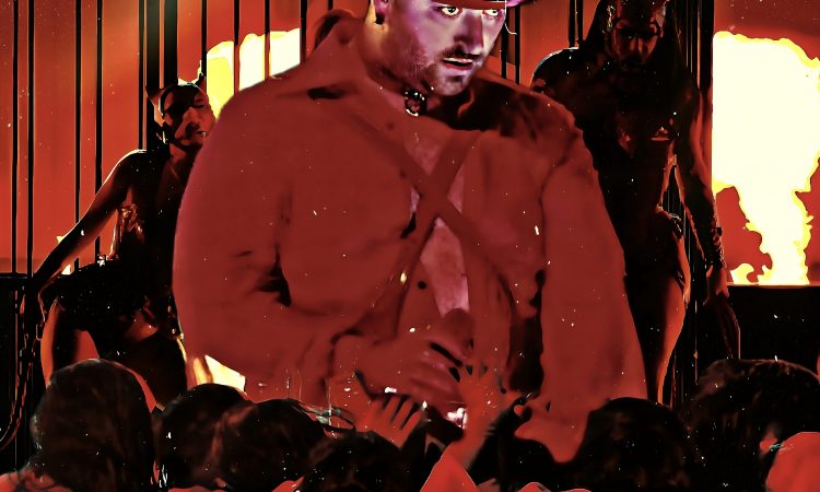 Photo edit featuring multiple contraversial moments from Sam Smith's "Unholy" performance at the 2023 Grammy Awards. © Alexander J. Williams III