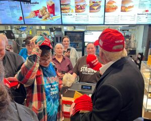 Trump personally hands out MAGA hats to East Palestine, Ohio residents. Credit: WKYC3News @wkyc