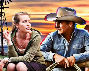 Photo edit of the T.V. show "Yellowstone" featuring Kevin Costner and Piper Perabo. Credit: Alexander J. Williams III/Popacta