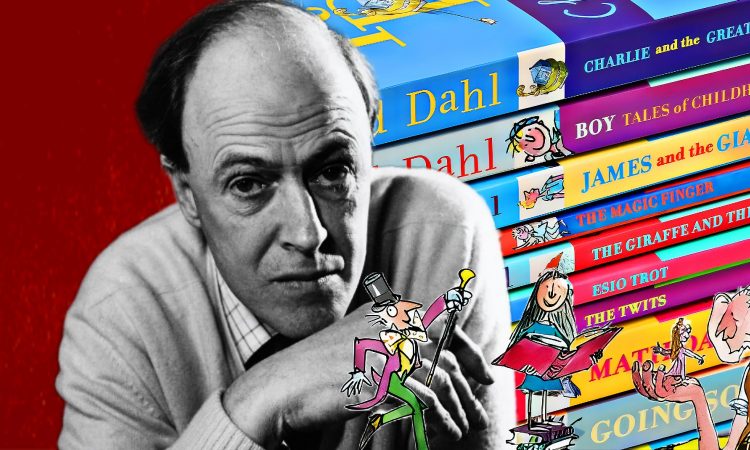 Photo edit of Roald Dahl featuring his classic childrens books and characters. Credit: Alexander J. Williams III/Popacta.