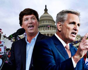 Photo edit of Speaker of the House Kevin McCarthy and Tucker Carlson. Credit: Alexander J. Williams III/Popacta.