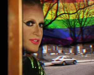 Photo edit of the Mary Ellen McCormack Housing Development and a drag queen. Credit: Alexander J. Williams III/Pop Acta.