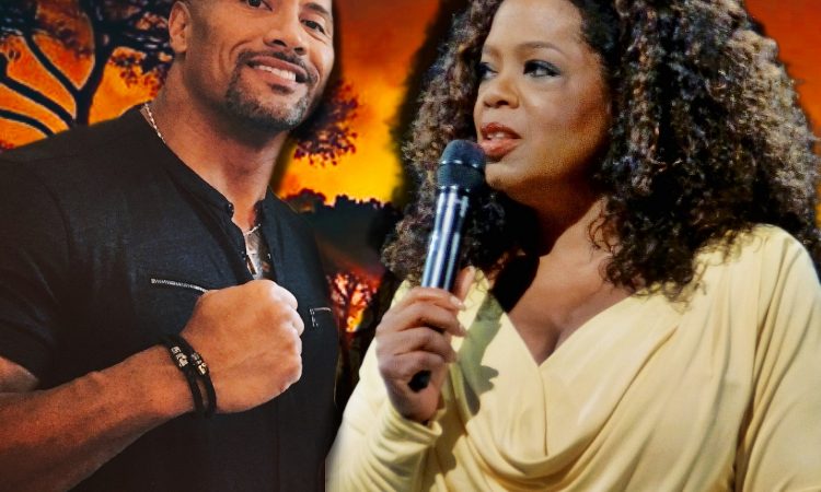 Photo edit of Oprah Winfrey and Dwayne "The Rock" Johnson.